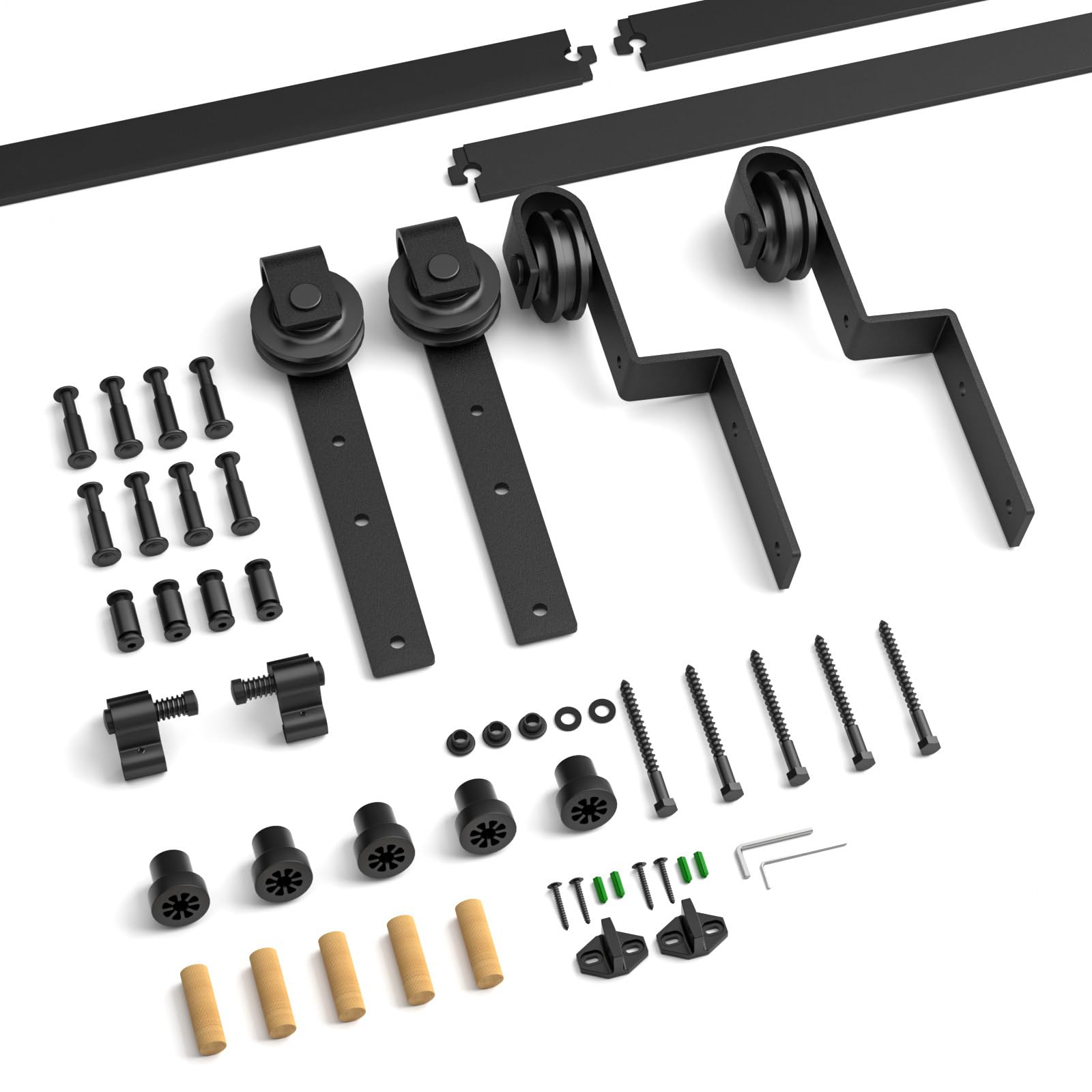 6FT Bypass Sliding Barn Door Hardware Kit, Combination Track Mode Sliding Door Hardware, Double Wooden Doors Use Single Track Bypass Barn Door Hardware Fit for Door Opening 70" (6 Feet) — Amazon image 7
