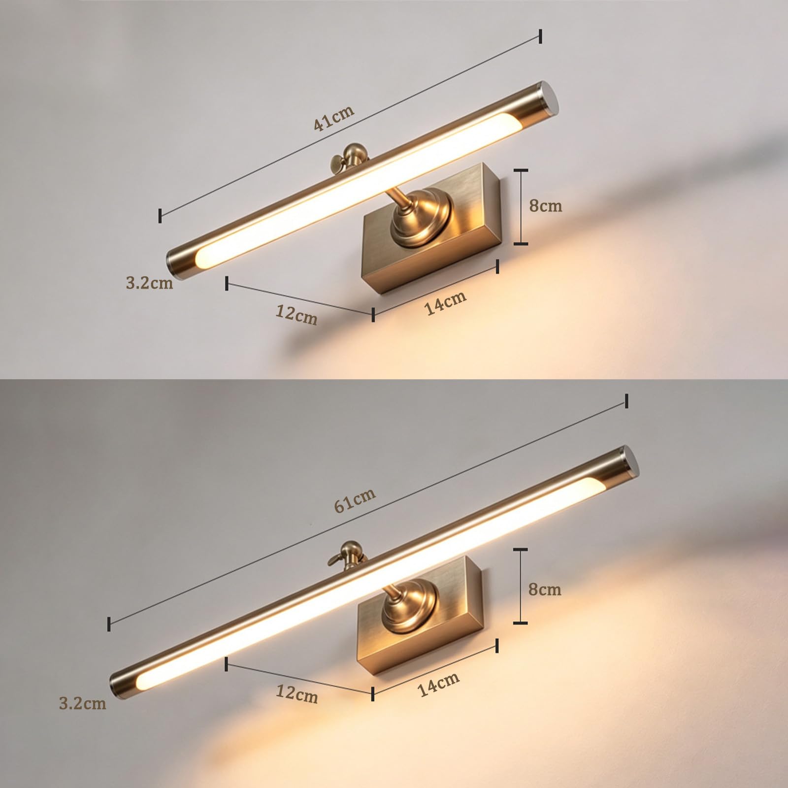 Lampa LED na lustro, lampa ścienna, nowoczesna lampa ścienna, metalowa, wodoszczelna, do łazienki, do toaletki, salonu, makijażu (srebrne, ciepłe światło, 41 cm)
