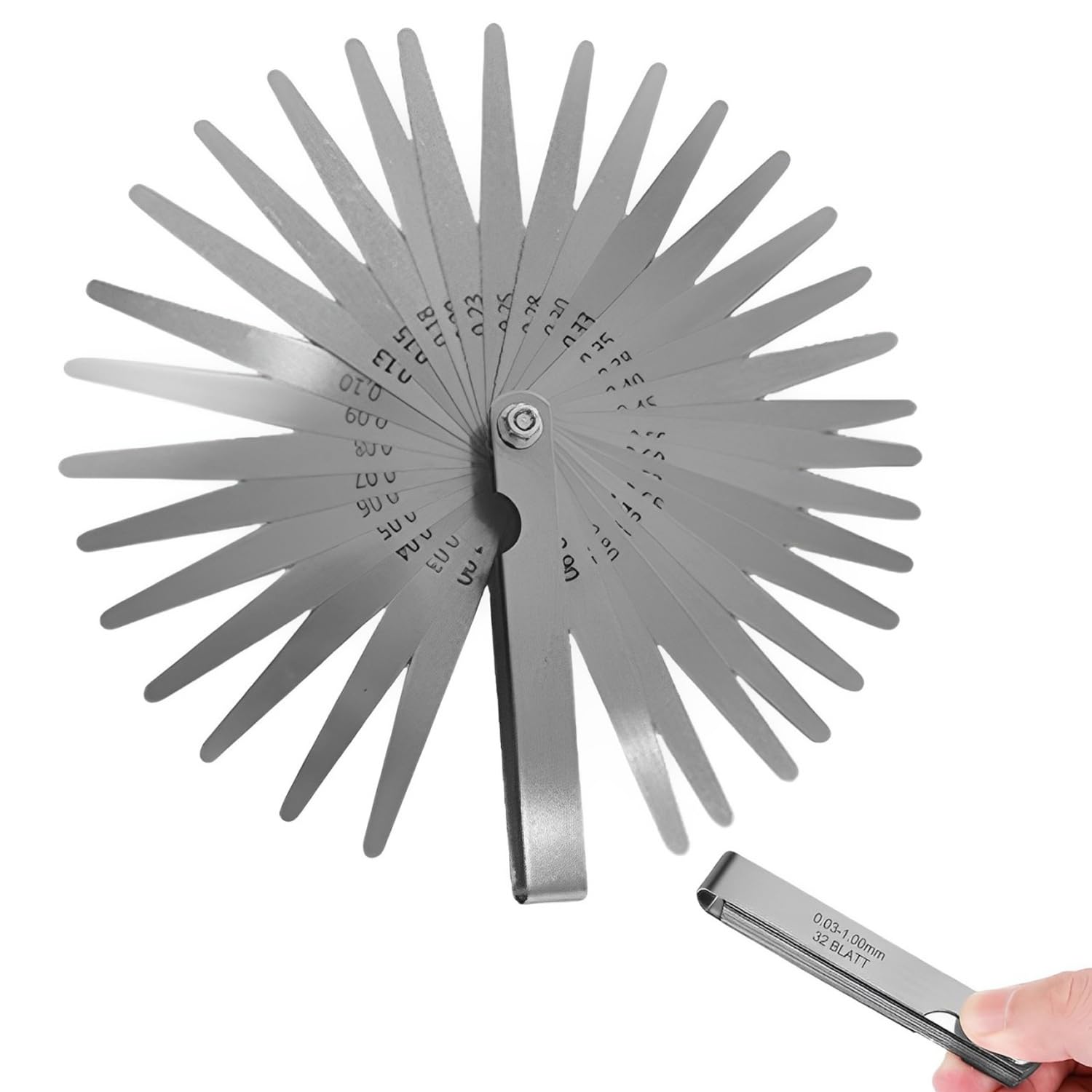 Spessimetro a Lamelle 32 Lame 0,03-1,00mm 0,001-0,04" Acciaio Misurazione Spessore