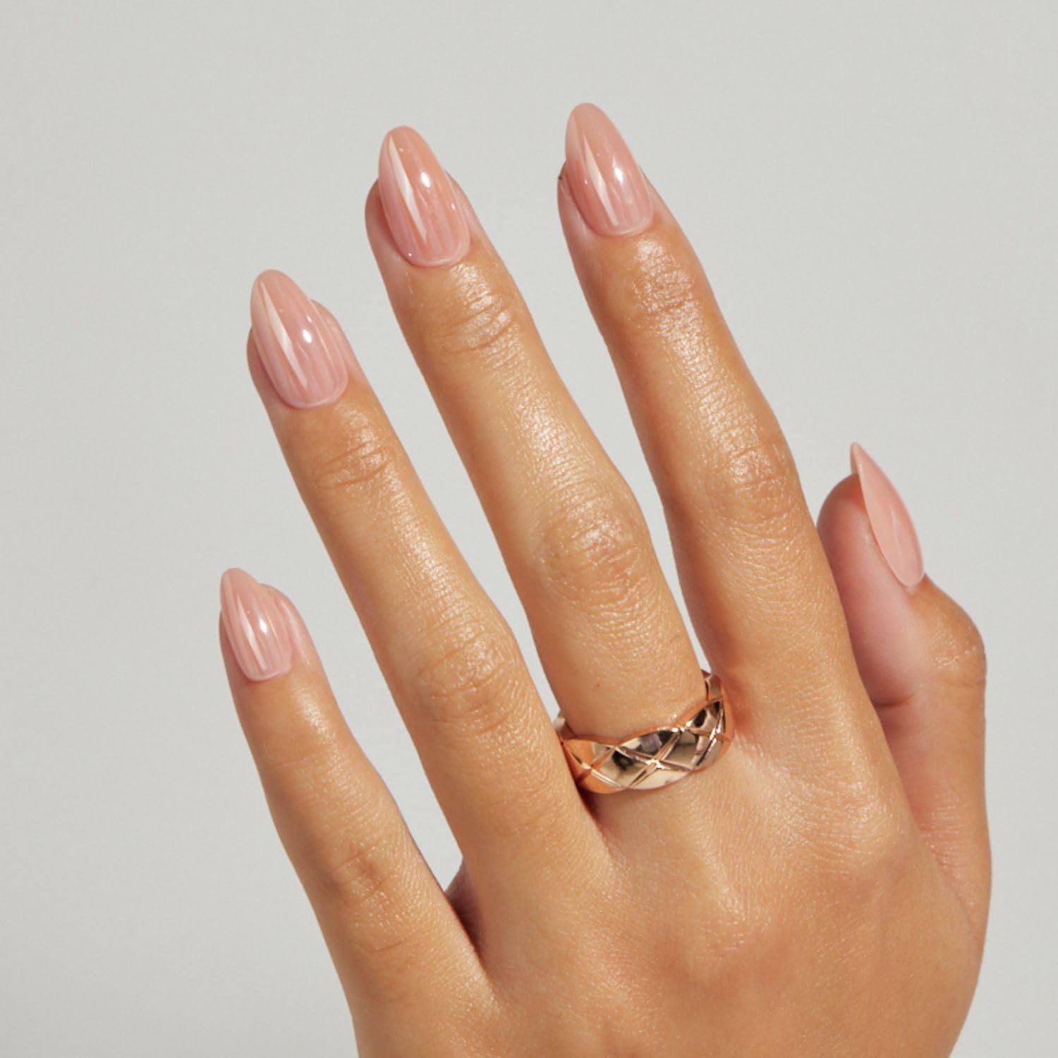 LAMIMOSA Press On Nails Kurz Mandelform 32er Set – Nude Chrome Almond Nägel zum Aufkleben mit Kleber & Tabs, Soft Gel Fake Nails in 16 Größen, Künstliche Nägel Glazed Effekt, GLAZED SUNSET