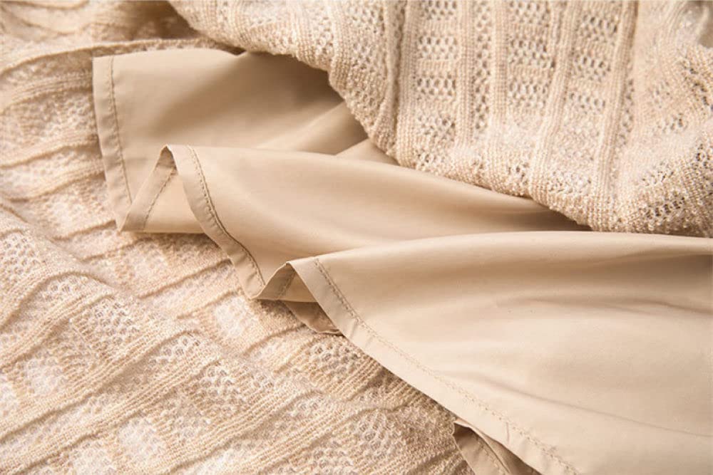 Röcke,Damen Midirock Beige Elastisch Hohe Taille Wolle Gestrickter Jacquard Faltenrock Herbst Schlank A-Linie Swing Geraffte Elegante Lange Röcke Für Mädchen Damen,S