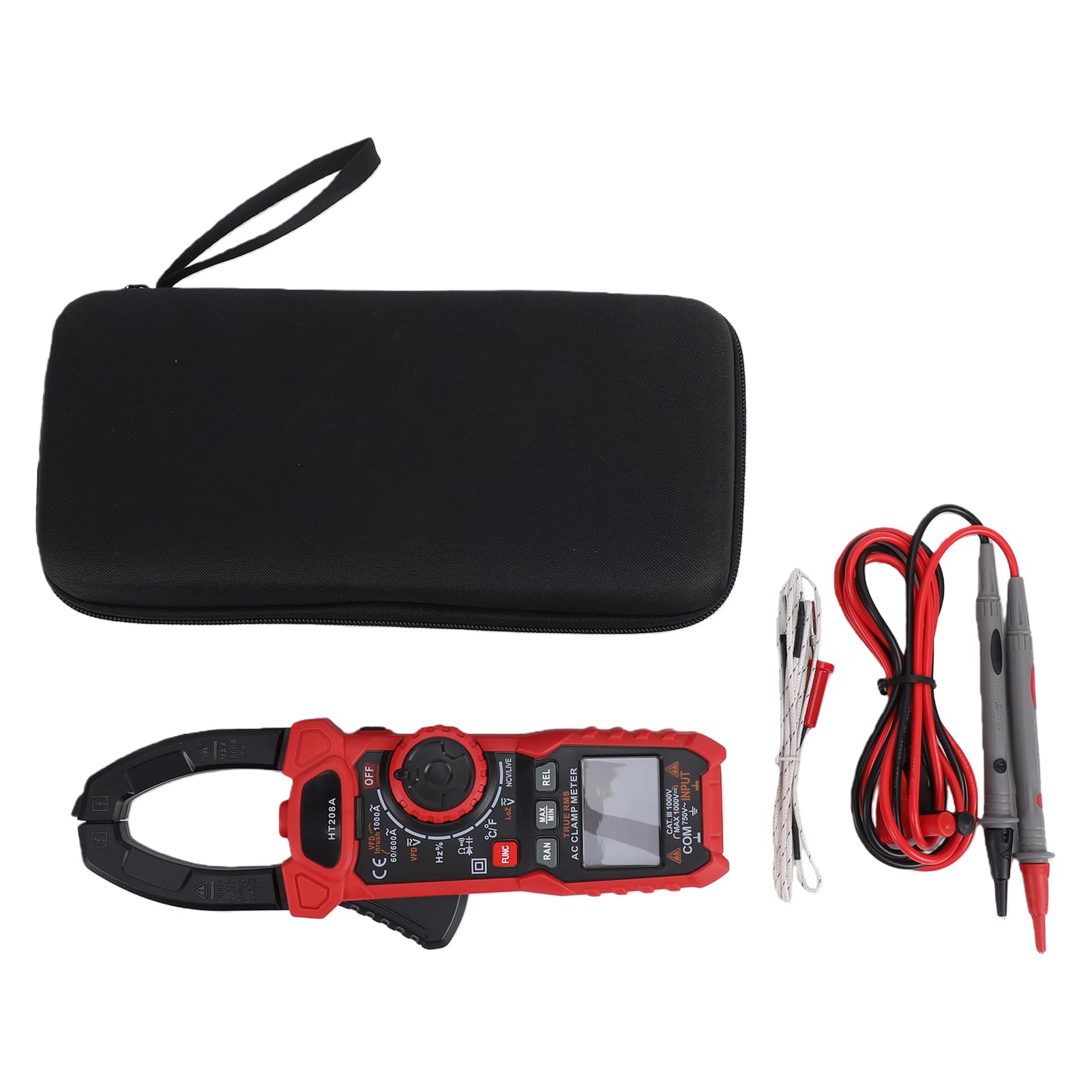 Pinza Amperometrica Digitale 6000 Conteggi NCV Tester di Tensione Senza Contatto Ganascia da 40 Mm, con Corrente CA CC Tensione Resistenza Capacità Temperatura (HT208A senza batteria (1000