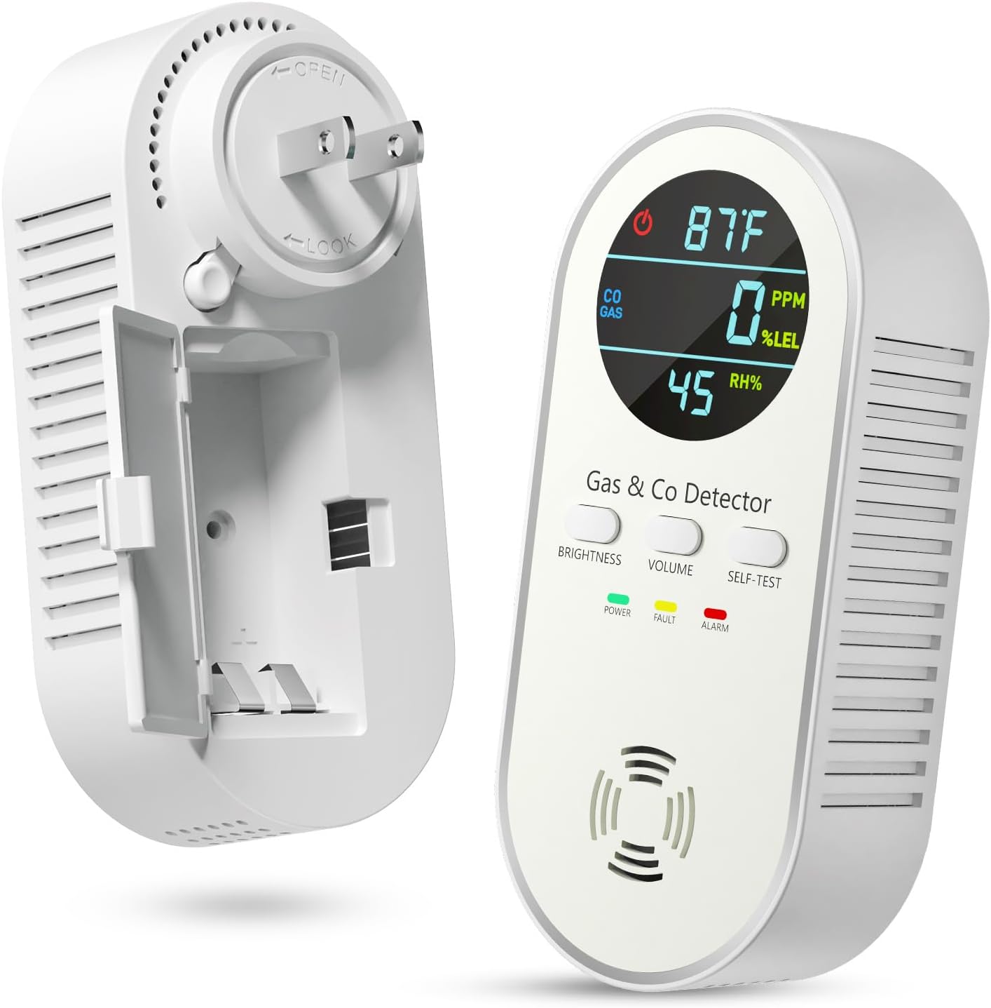 Detectores de monóxido de carbono y detector de fugas de gas natural  Detectores de monóxido de carbono 5 en 1 enchufables  con batería de reserva