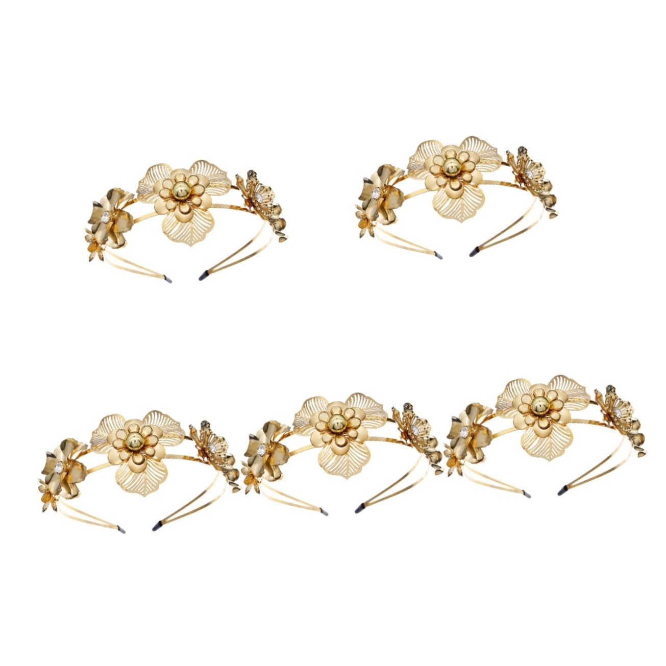 FRCOLOR 5pezzi Cerchietto Per Donne Con Fiori Metallo Doppio Accessorio Elegante Per Matrimonio e Feste Perfetti Per Occasioni Speciali e Servizi Fotografici