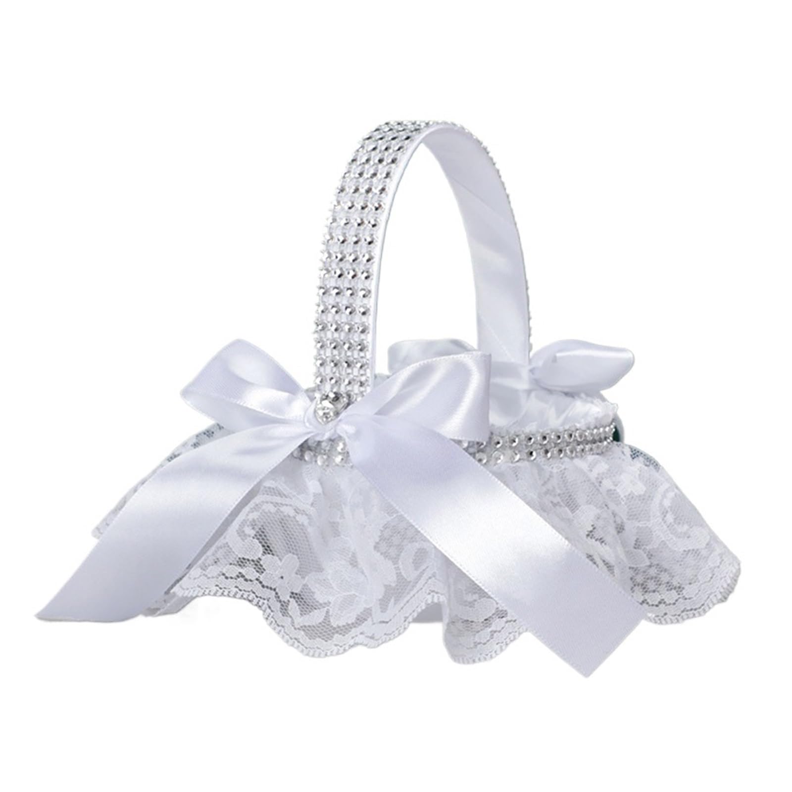Hamper Basket Wedding Flower Basket Bridesmaid Lace White Flower Girl Basket Wedding Ceremony Bridal Shower(White2)