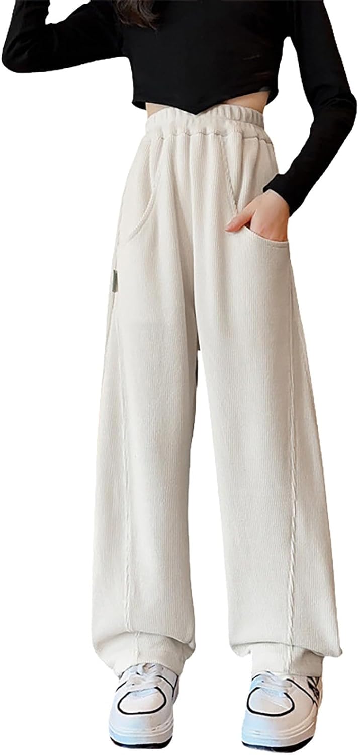 Girls Fleece Lined Sweatpants Winter Thick Warm Casual Wide Leg Baggy Joggers Pants Trendy Comfy Barrel Pants
