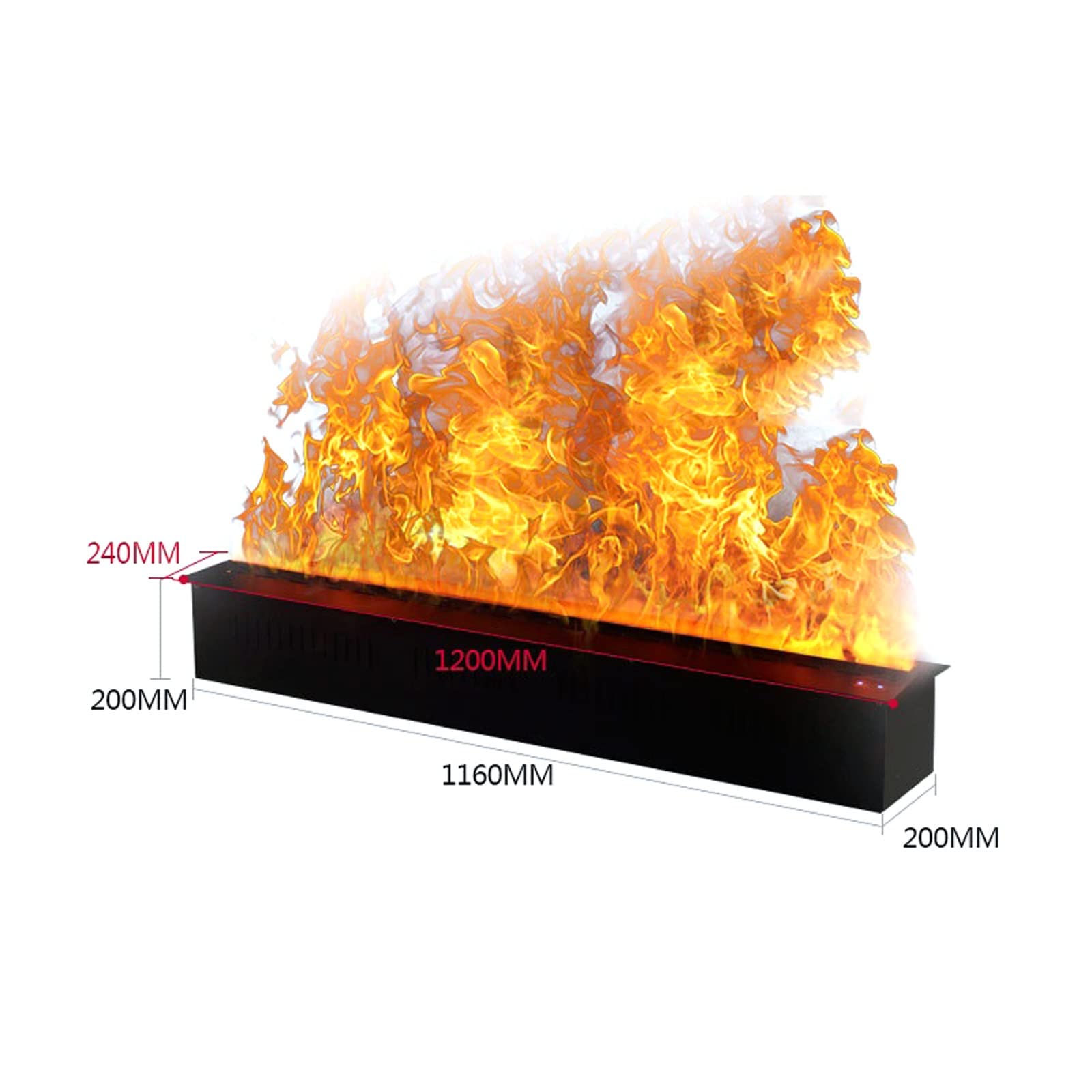 SUNESA Caminetto Elettrico 47.2 "Camino Elettrico da Incasso in Muro Pannello in Acciaio Inox Pannello in Acciaio Inox 3D Simulazione toccabile Fiamma a Basso Rumore (Nero) Camino Decorativo