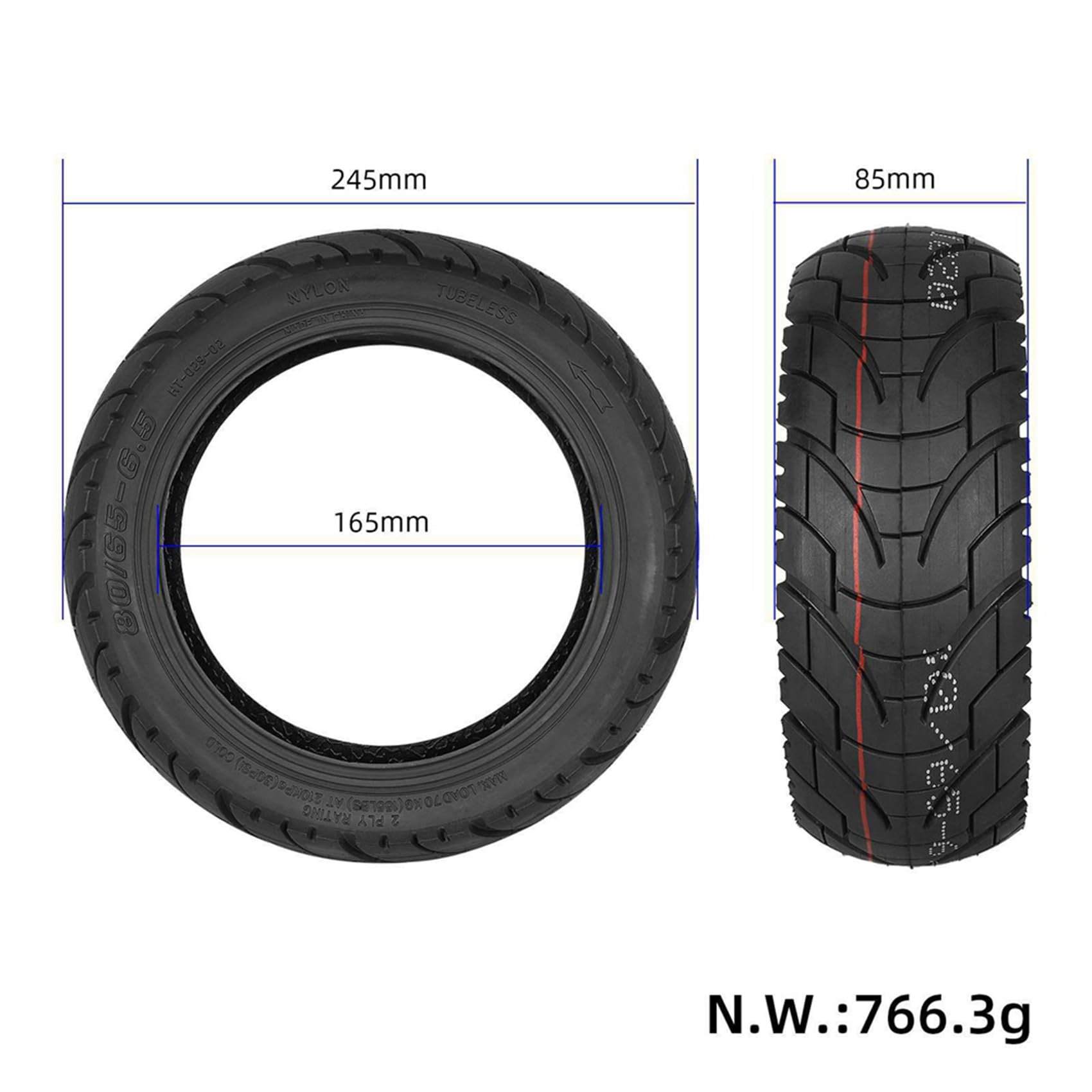 4X Pneumatico Autostradale da 10 Pollici 80/65-6.5 per Scooter Elettrico Zero 10 X 255x80 10x3