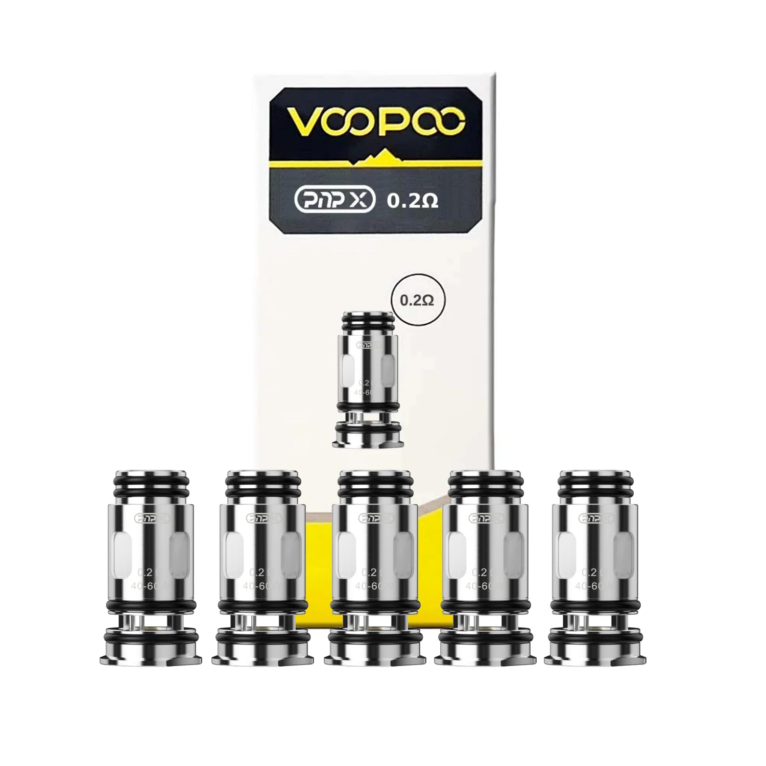 VOOPOO PNP X Coils 5 Pack - 0.15 ohm, 0.2 ohm, 0.3 ohm, 0.6 ohm for DTL/RDL/MTL Vaping, Mesh Coils, Leak Proof Design, No Liquid, No Nicotine (0.2 ohm (40-60W))