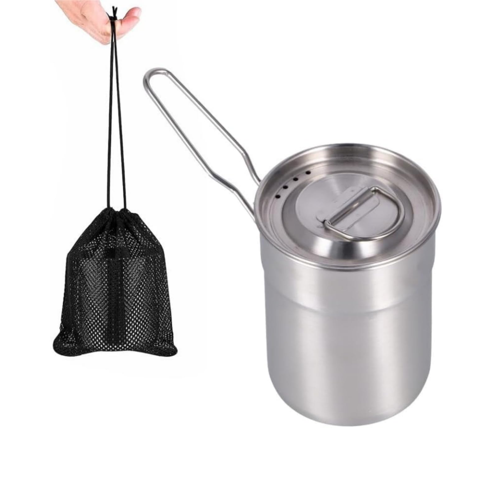 Camping Topf Deckel und Faltbarem Griff 1L Tragbarer Picknickherd | Kochtopf für Gaskocher Edelstahl Kochgeschirr Faltbar Tasse Mit Klappgriffen Picknick Wandern Rucksack Tragbarer Picknickherd