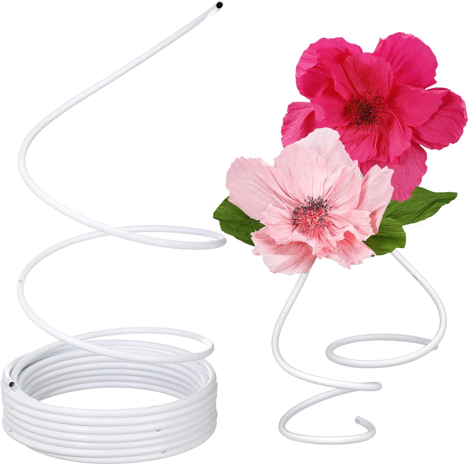 Tioncy 65.6 ft Long Flexible Pipe PVC Tubing Aluminum Bendable Plastic Pipe Stem for Artificial Flowers Stem, Balloon Arches, Floral Wedding Decor, DIY Crafts, Cosplay Prop(White)