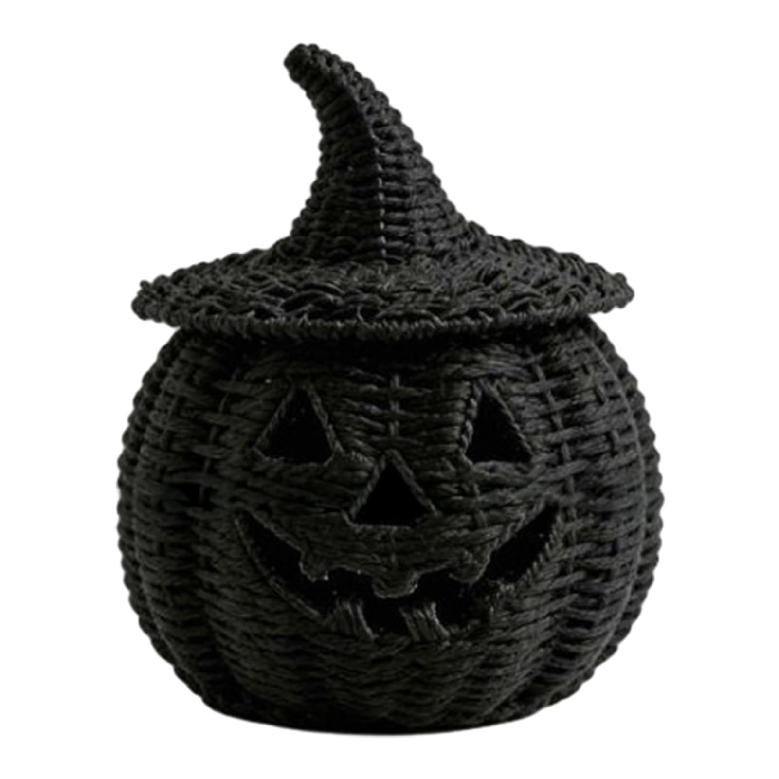 Porceosy Handwoven Pumpkin Basket with LED Light, Rustic Wicker Witch Hat
