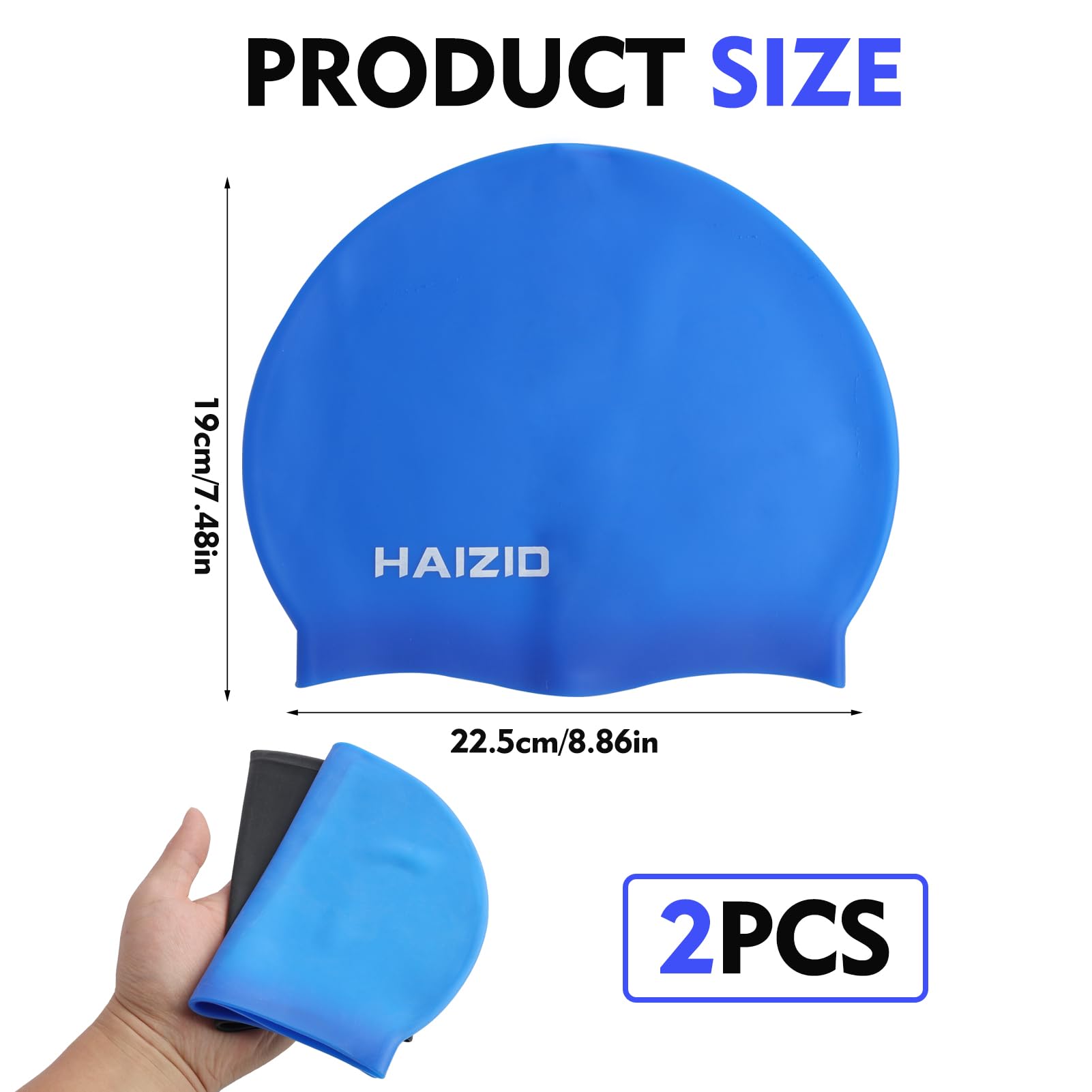 Pack de 2 Gorros de Natación en Silicona Impermeable con Protección Auditiva, Antideslizantes, para Hombres, Mujeres y Niños, Ideal para Cabello Largo y Corto, Mantiene el Cabello Seco
