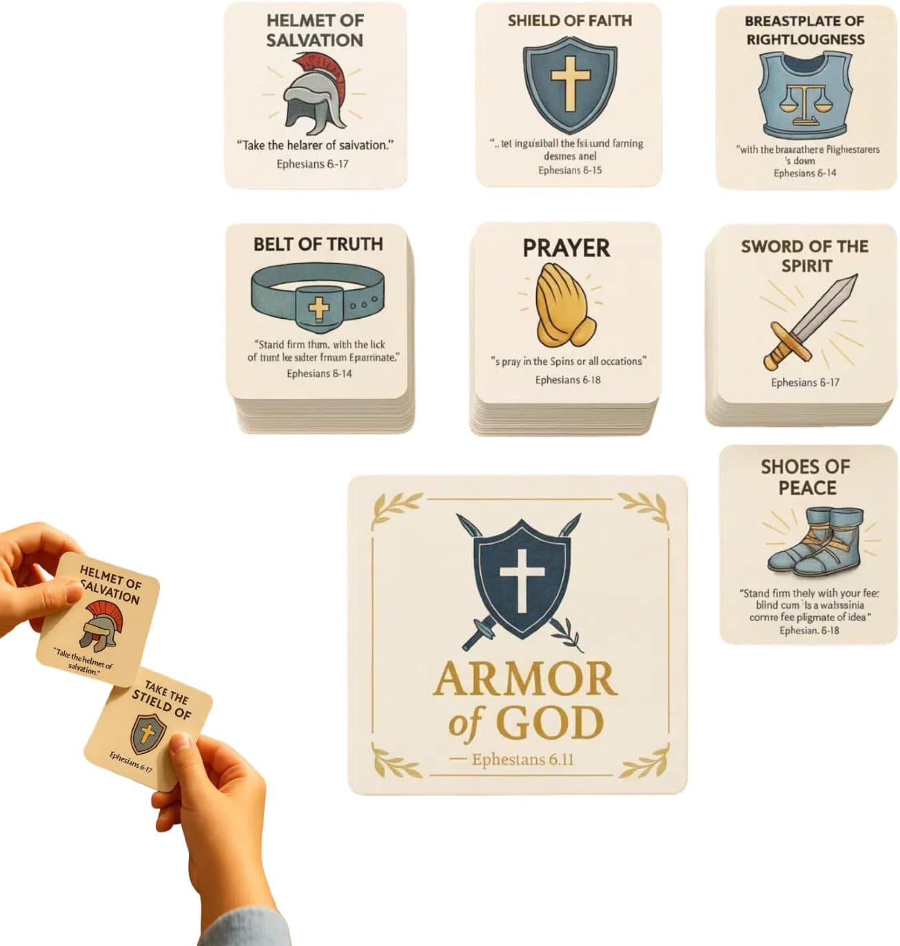 Armor of God Bible Memory Matching Cards – Christian Educational Religious Game for Vacation Bible School, Sunday School, Classroom Activities, Family Fellowship Supplies
