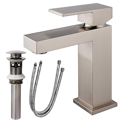 Awara Bathroom Faucet Brushed Nickel Brass Vessel Sink Single Handle Faucets with Pop-up Drain Assembly