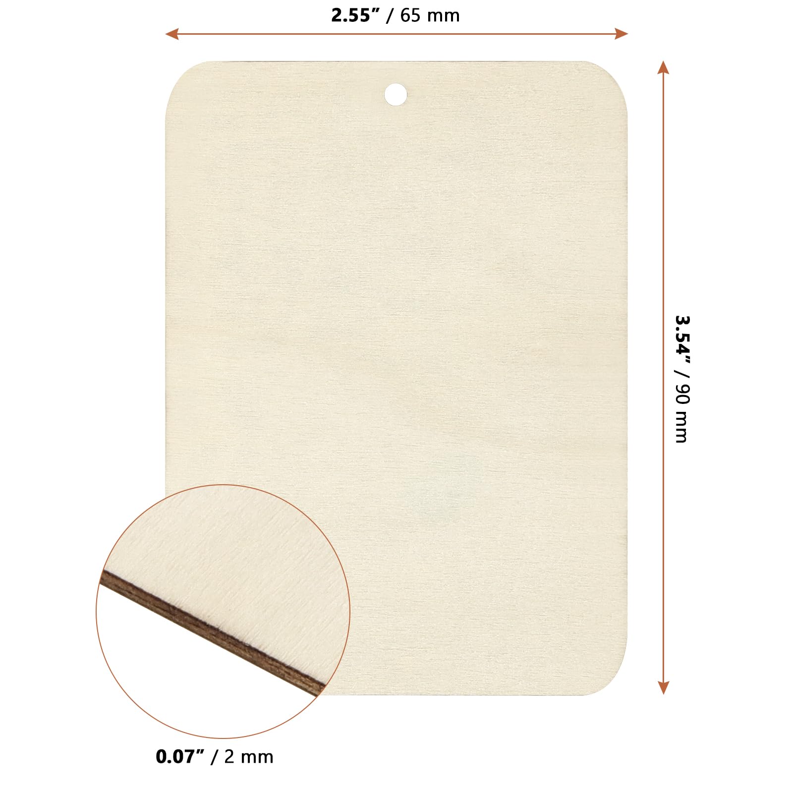 LEXININ 100Pcs Wooden Blank Tags with Hole, Rectangle Wood Craft HangingTags for Bookmarks DIY Craft 90 x 65 x 2mm - Image 2