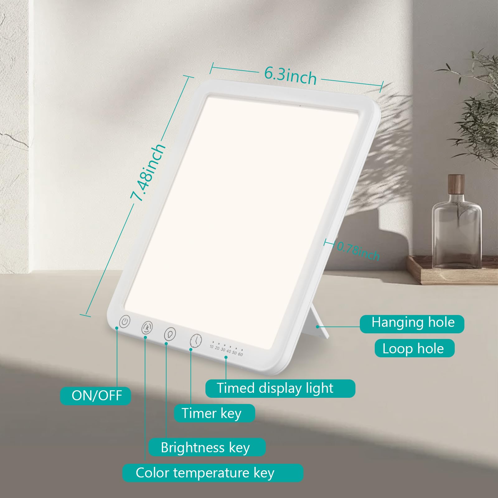 Lámpara de Luminoterapia, Luminoterapia Lámpara 10000 Lux Simulación de Luz del Día, con 3 Temperaturas de Color y Temporizador, con Soporte Plegable de 45° para Hogar y Oficina