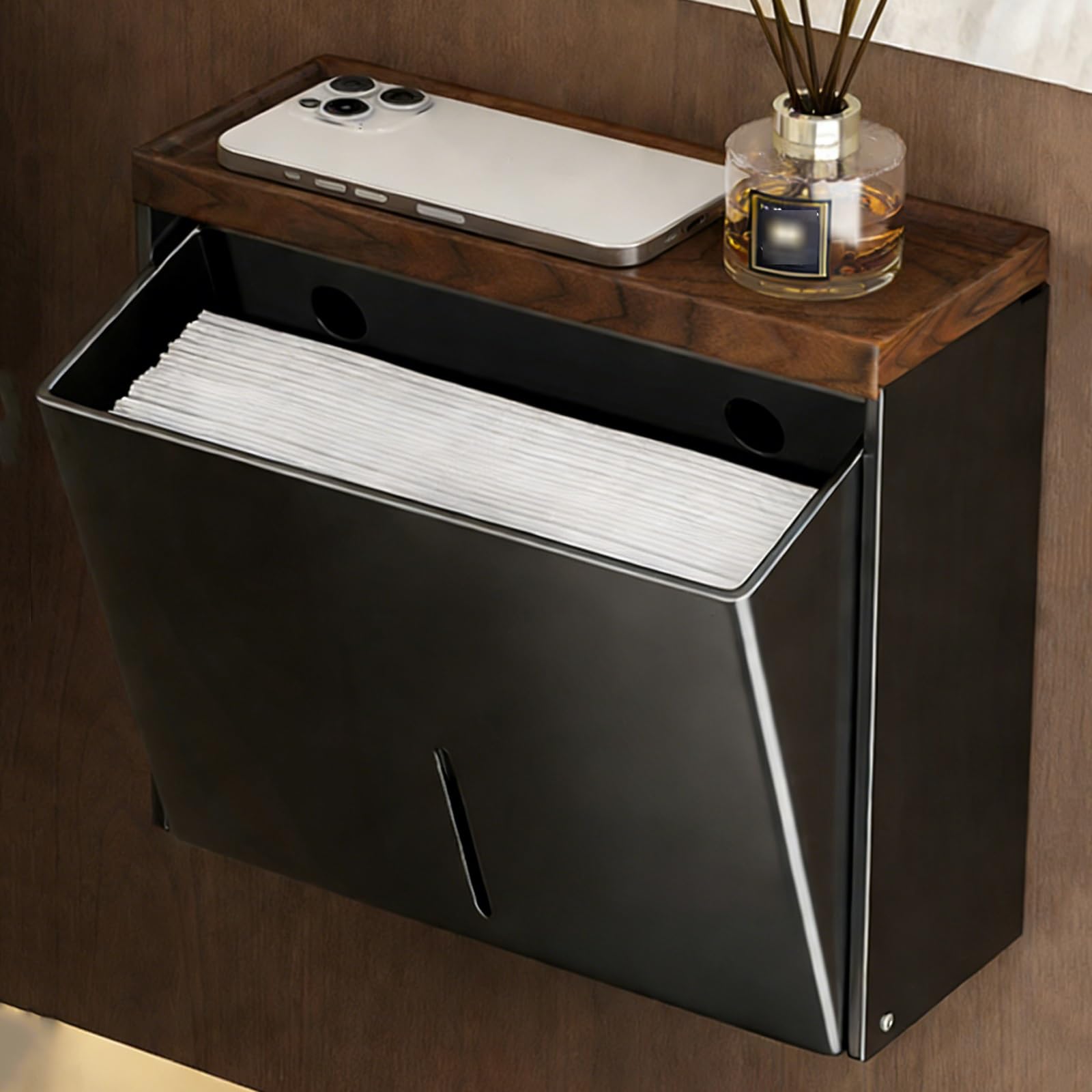 Dispenser Carta Asciugamani, Porta Carta Igienica, Dispenser di Fazzoletti, Porta Rotolo Carta Igienica da Parete, Portarotolo Carta Igienica Metallo(Black)