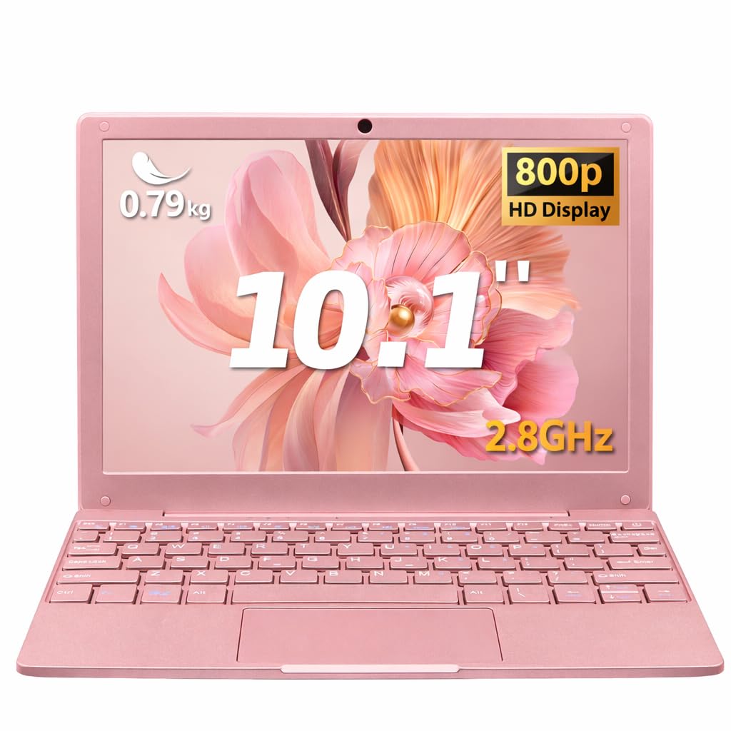 – 10.1 Mini Portable Laptop Celeron N4020 CPU RAM 8GB DDR4 Lightweight Computer Notebook PC for Kids Student Camera Full Size Keyboard,Mini HDMI,2X USB3.0 (Rose Gold, 8G+512G SSD)