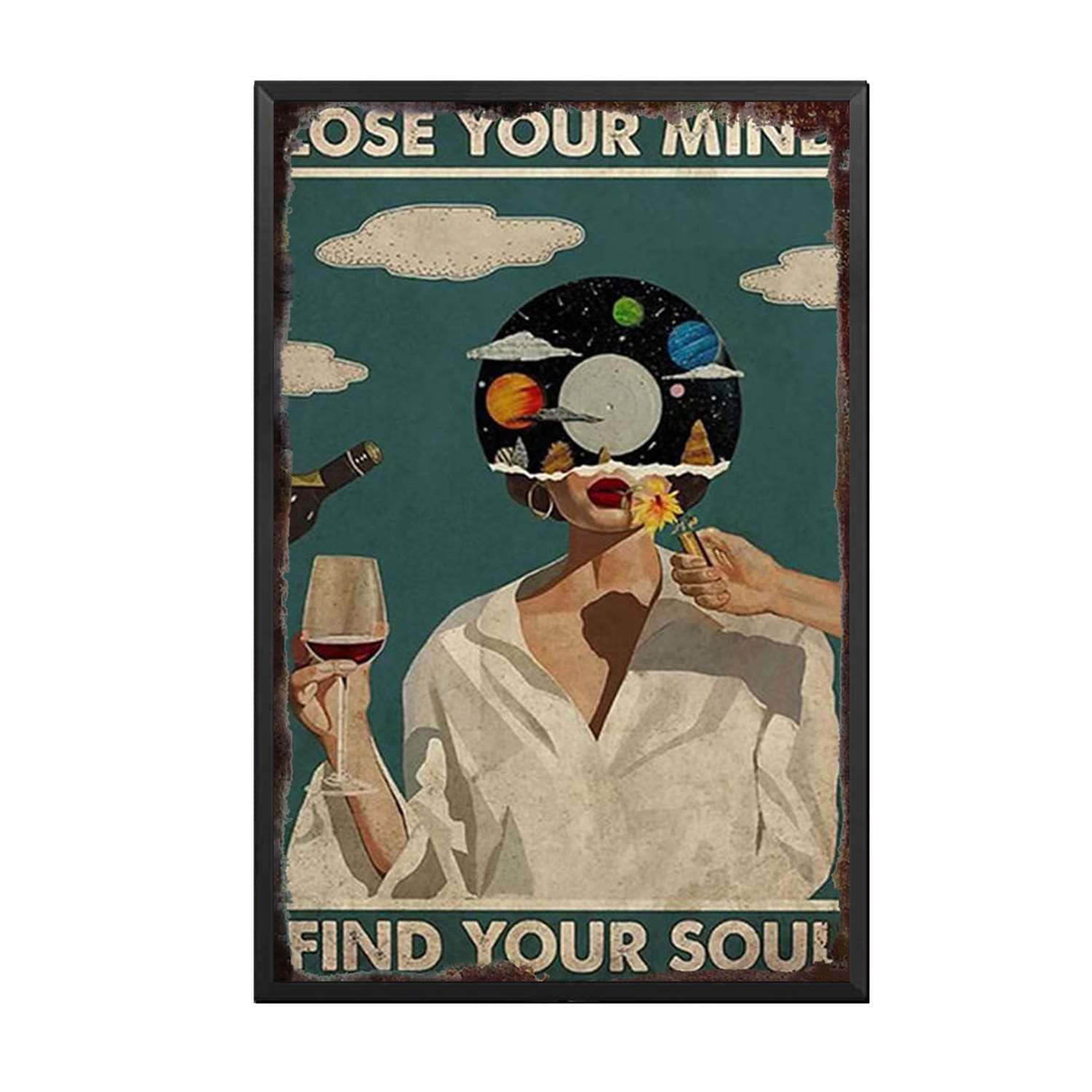 HYCLAM Tin Sign Lose Your Mind Find Soul Vintage Style Signs Wall Signs Cafe and bar Art Wall Hanging 8x12inch-Metal Frame