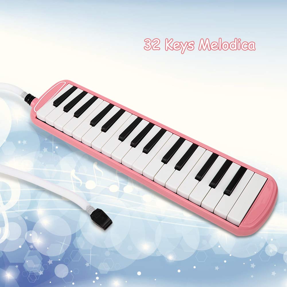 Melódica de 32 Teclas, Boquilla de Resina, Instrumento Melódica con Fondo de Acero Inoxidable para Principiantes, Instrumento de Educación Musical (Rosa)