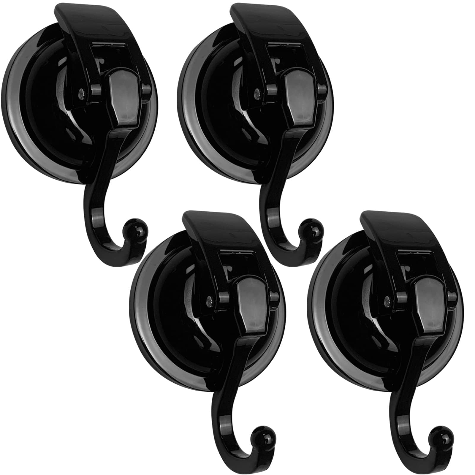 4 Pack Suction Cup Hooks Heavy Duty Vacuum Suction Shower Hooks Glass Suction Cup Hooks Bathroom Robe Hooks Reusable, No Hole Punched (Black)