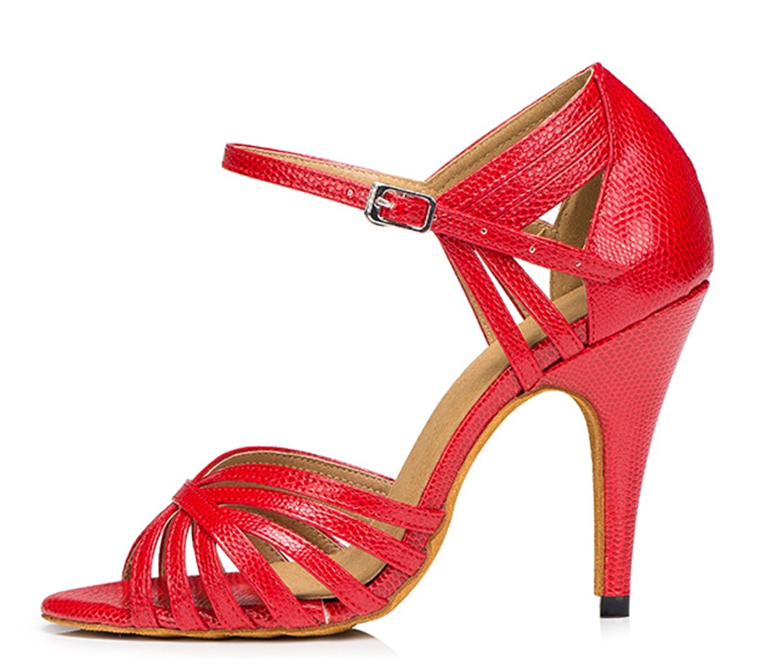 TDA Women's Fashion Single Strap High Heel 10cm Heel Red Latin Salsa Ballroom Dance Shoes 8 M US
