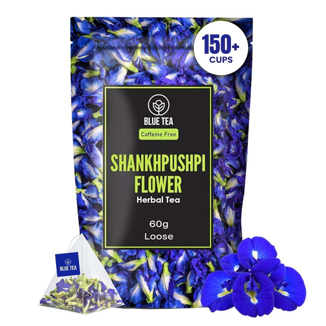 Shankhpushpi Flower Tea - 60 gm - 150+ Cups | Anti Oxidant Relief | | Herbal Tea | Caffeine Free - Vegan - Non-GMO | Zipper Pack