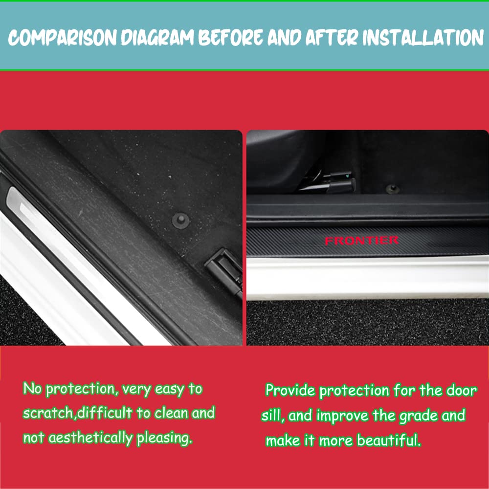 Xinrsheag Leather Carbon Fibre Custom Interior Accessories Car Door Sill Protector Door Entry Guard Hood Sticker Threshold Sticker 4 pieces/set(red) for Nissan Frontier 2022 2023