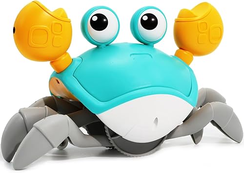 Keculf Juguete de cangrejo para bebé, cangrejo interactivo para bebés con música (evita automáticamente obstáculos), cangrejo bailarín que camina