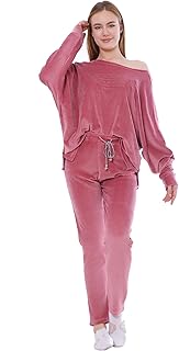 بيجامة نسائية من قطن القطيفة، استمتعي بأجواء الشتاء مع بيجامة قطنية مخملية بتطريز مميز من زدكوتكس