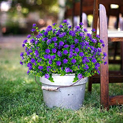 Temchy Artificial Flowers, Fake Outdoor Uv Resistant Boxwood Shrubs Faux Plastic Greenery Plants For Outside Hanging Planter Patio Yard Wedding Indoor Home Kitchen Farmhouse Decor(Purple) #TOP4