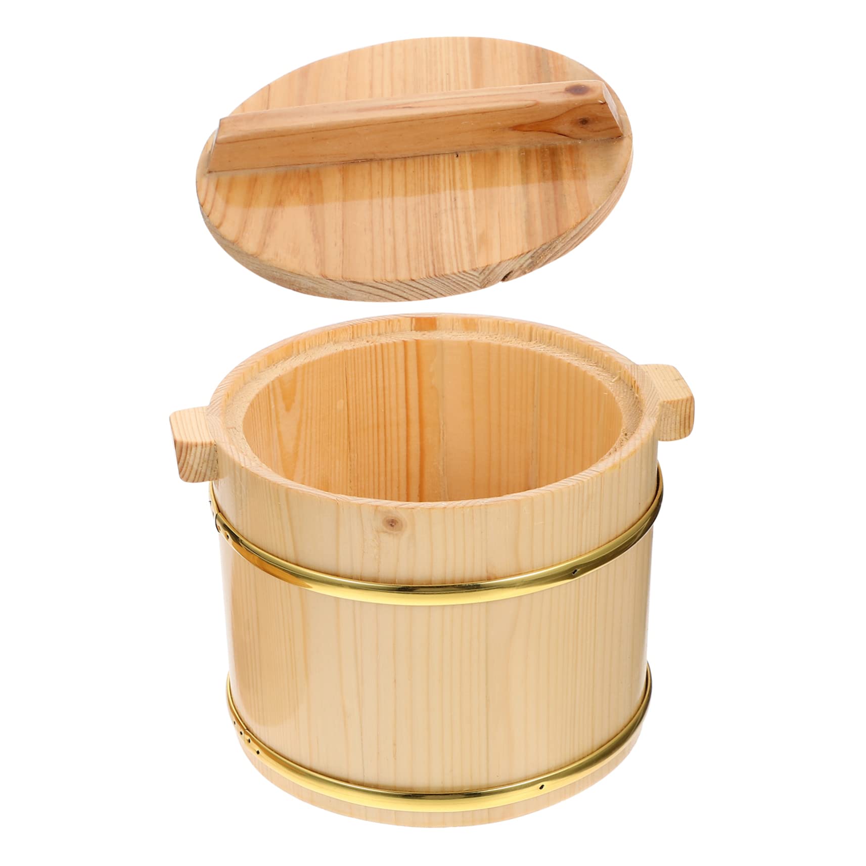 NAMOARLY 1 Set Wooden Barrel Hangiri Rice Bowl Containers with Lids Cooked Rice Organizer Food Prep Bucket Sushi Bucket Cooked Rice Barrel Chinese Steamer Sushi Container Rice Bowls Khaki