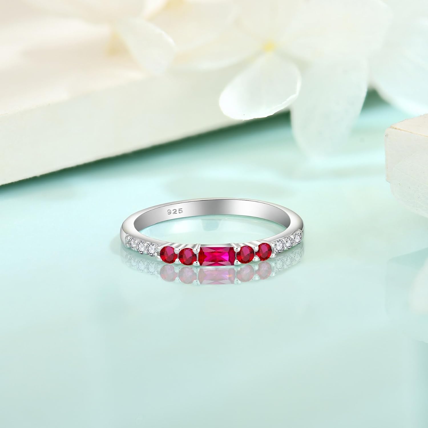 Stackable Eternity Ruby Ring for Women 925 Sterling Silver Baguette Cut July Birthstone Ring for Her Size 9 - Image 5