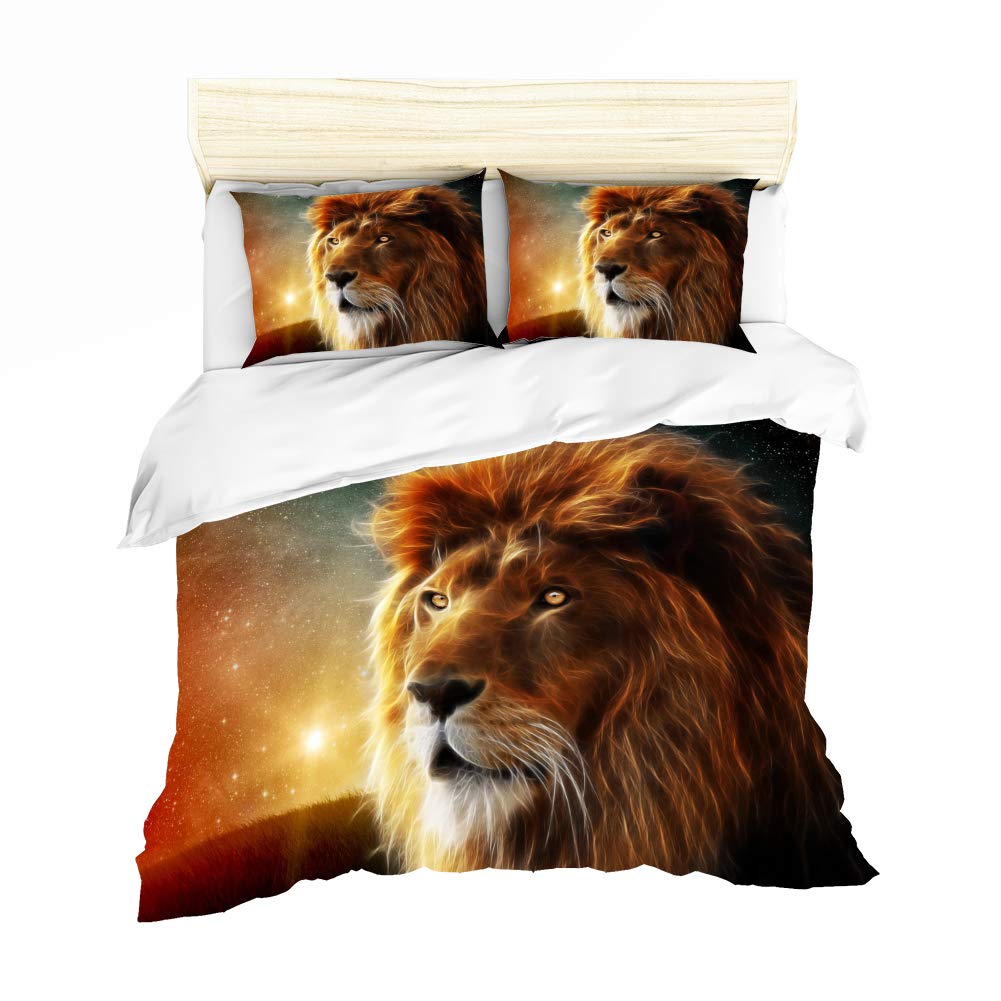 Parure De Lit 1 Personne LION - Housse De Couette 160x200 + Taie 70x80 - Coton Blanc - Neuf