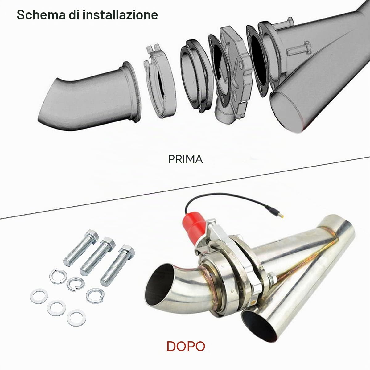 Valvola di controllo di scarico elettrico universale 2.0"/50 mm, motore valvola di taglio, sistema di scarico con telecomando