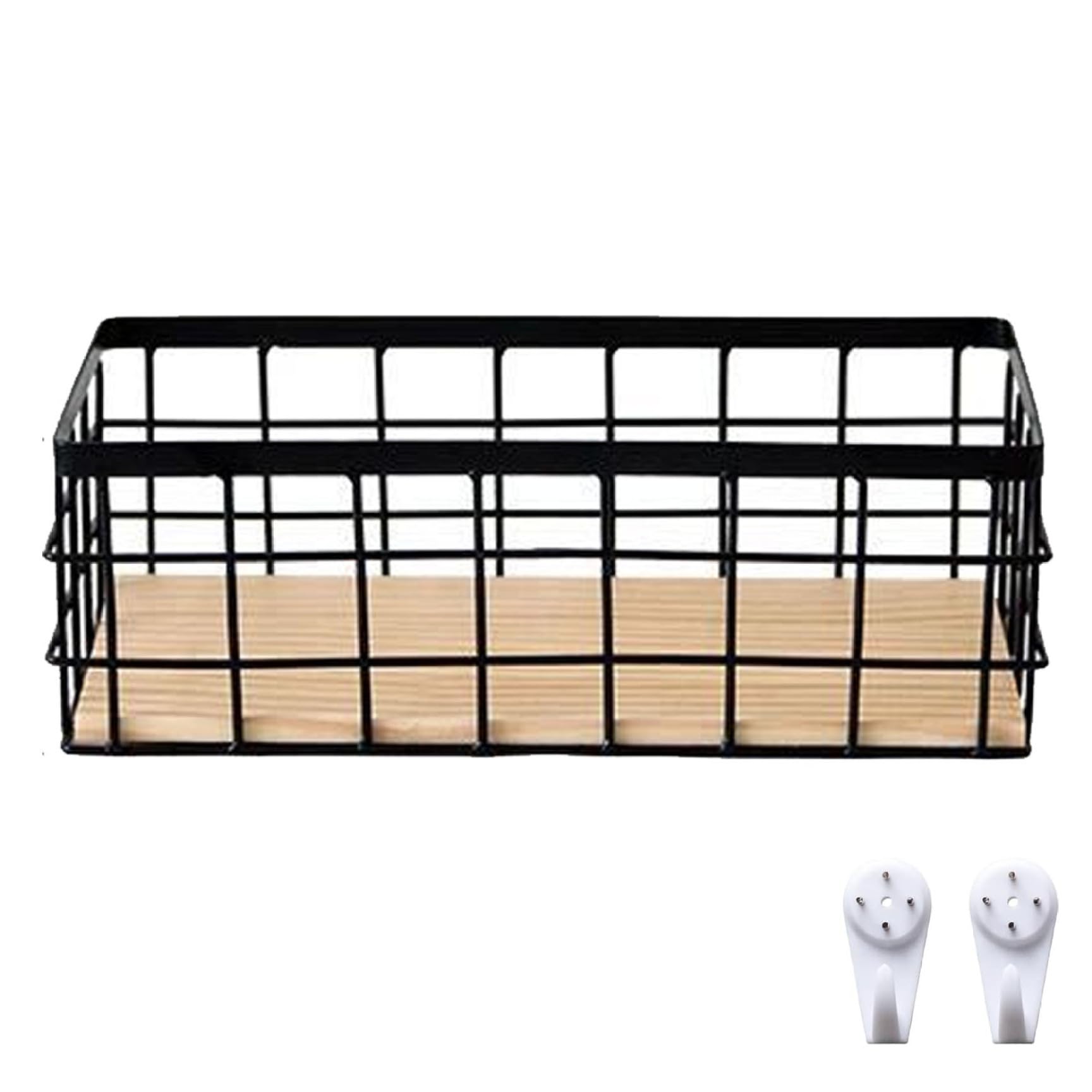 CAKEEYUM Small Basket, Wire Storage Basket Bins Organizer, Metal Wire Bathroom Detachable Wood Base Storage Organizer Bin for Kitchen Cabinets, Bathroom, Pantry, Garage ba