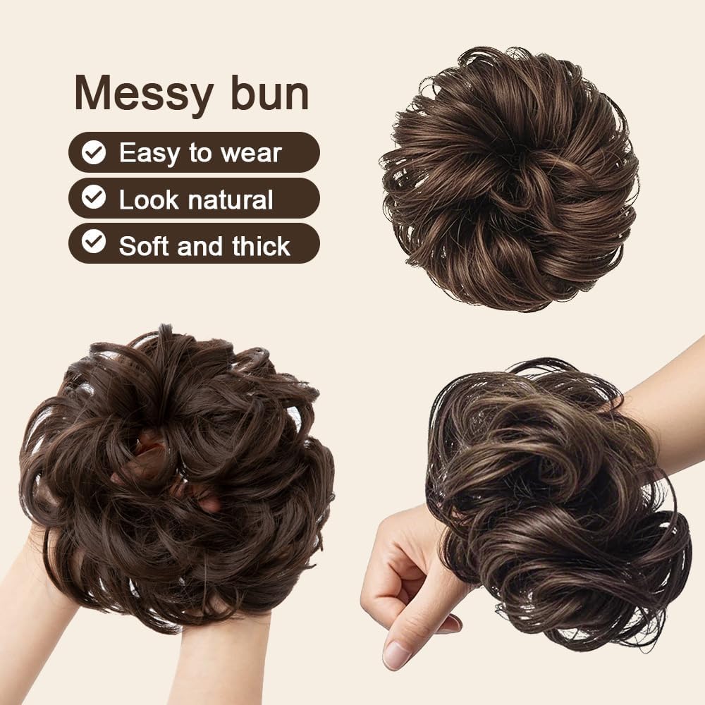 XFSRG Bun Hairpiece with Elastic Band, Hair Extensions, Girls Hairpieces for Thin Hair, Synthetic Hairpiece, Headband, Braid, Hair Extension, Suitable for Weddings, Parties (D) - Image 3