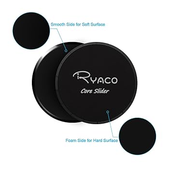 RYACO Core Exercise Sliders - Dual Sided Gliding Discs With Carry Bag For Carpet Or Hardwood Floors Home Abdominal Total Body Workout Equipment Black