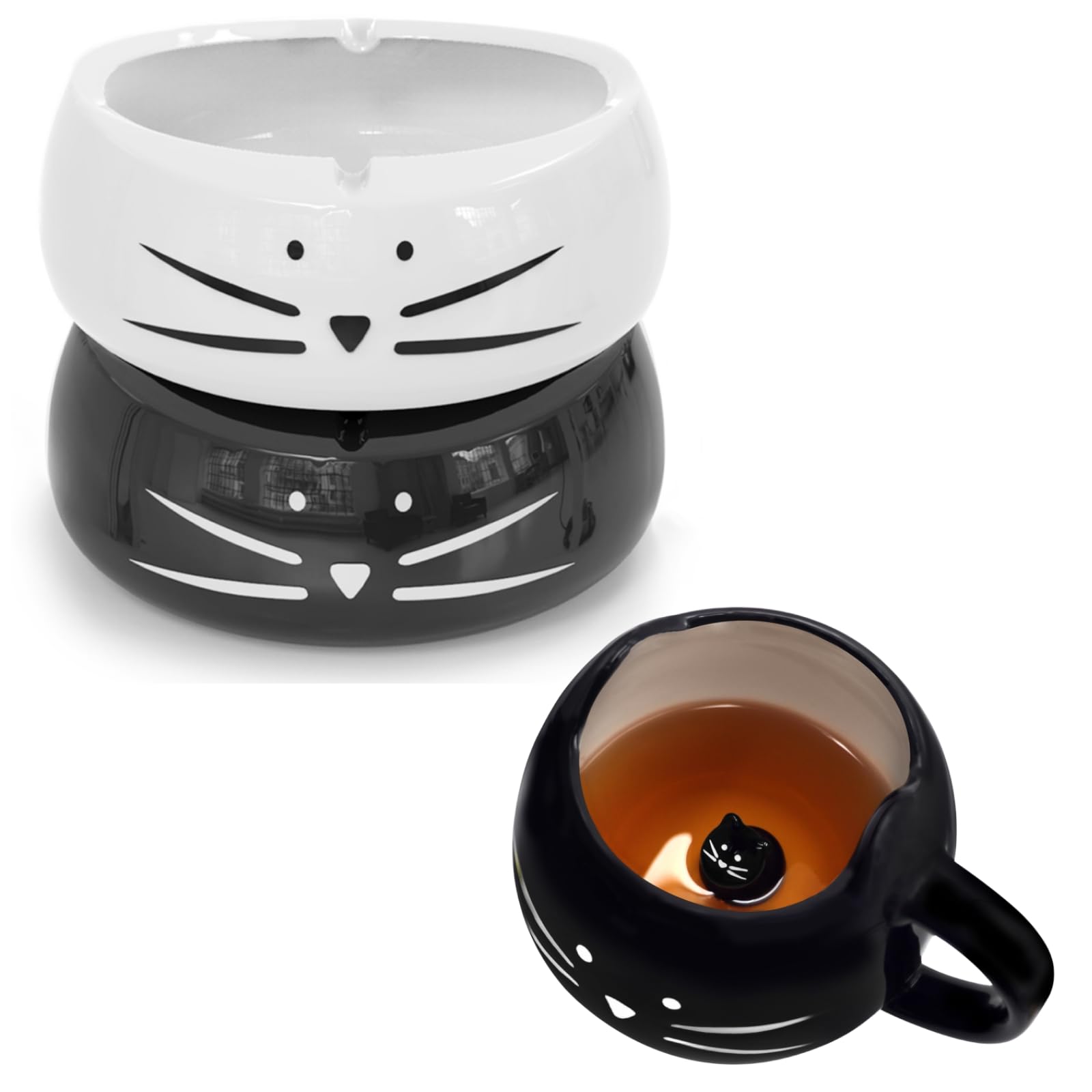 KoolkatkooCute Cat Coffee Mug and Decorative Ashtrays for Home Office Cat Lover Unique Gifts