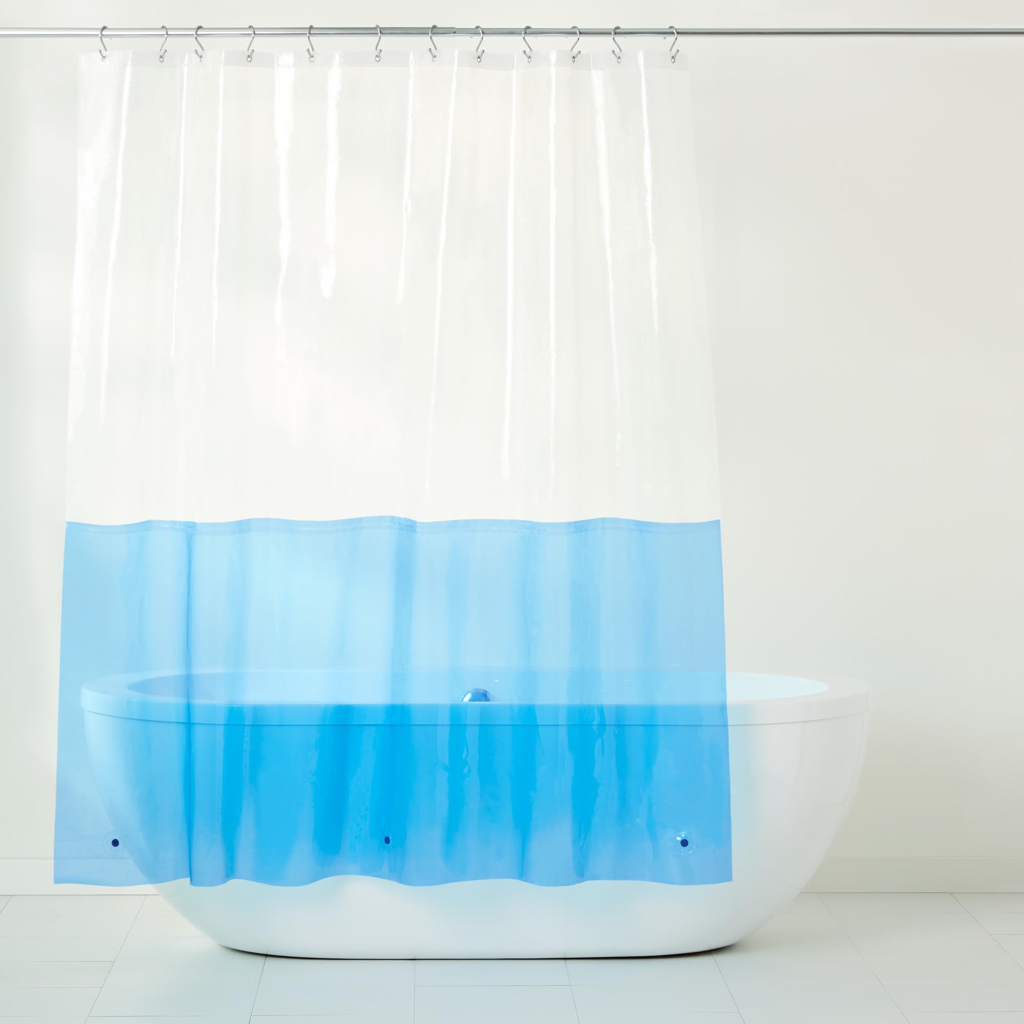 TOWN & COUNTRY PLAY Ciara Mod Colorblock Clear 100% PEVA Shower Curtain Liner with Anti-Rust Grommets, Waterproof, Clear/Blue, 70"x72"