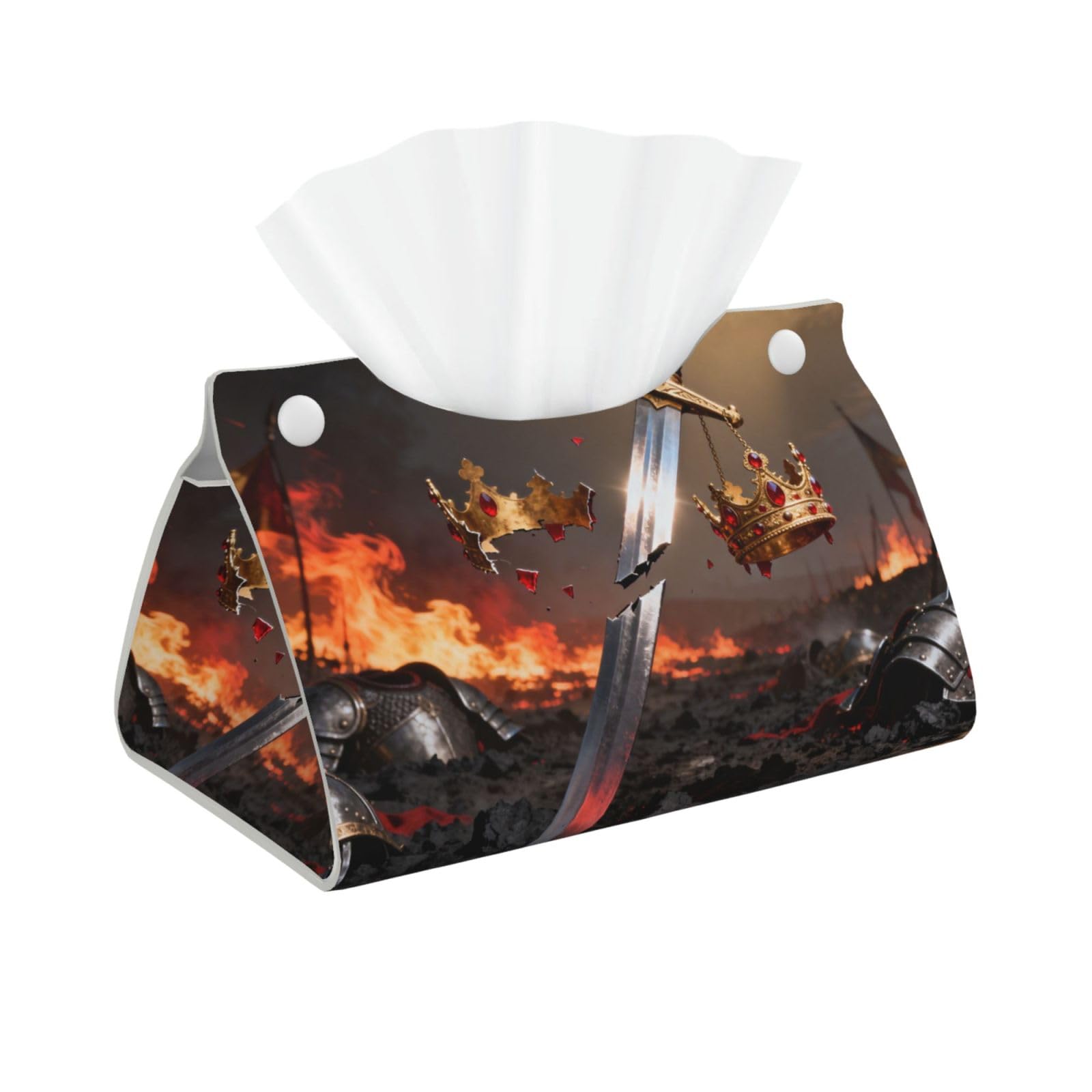Broken Sword Crown Long Leather Tissue Box Cover-Waterproof PU Leather Tissue Holder for Bathroom, Decorative Rectangular Tissue Case