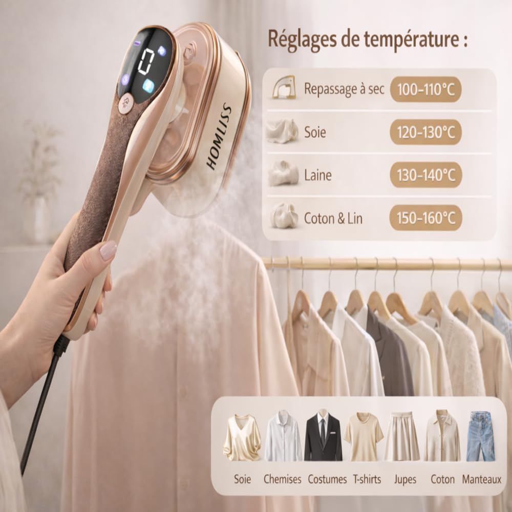 Défroisseur Vapeur 2 en 1 – Fer à Repasser Voyage Compact 1200W | Prêt en 10s | Réservoir 110ml | 4 Niveaux Vapeur | Utilisation Verticale & Horizontale | Tous Tissus