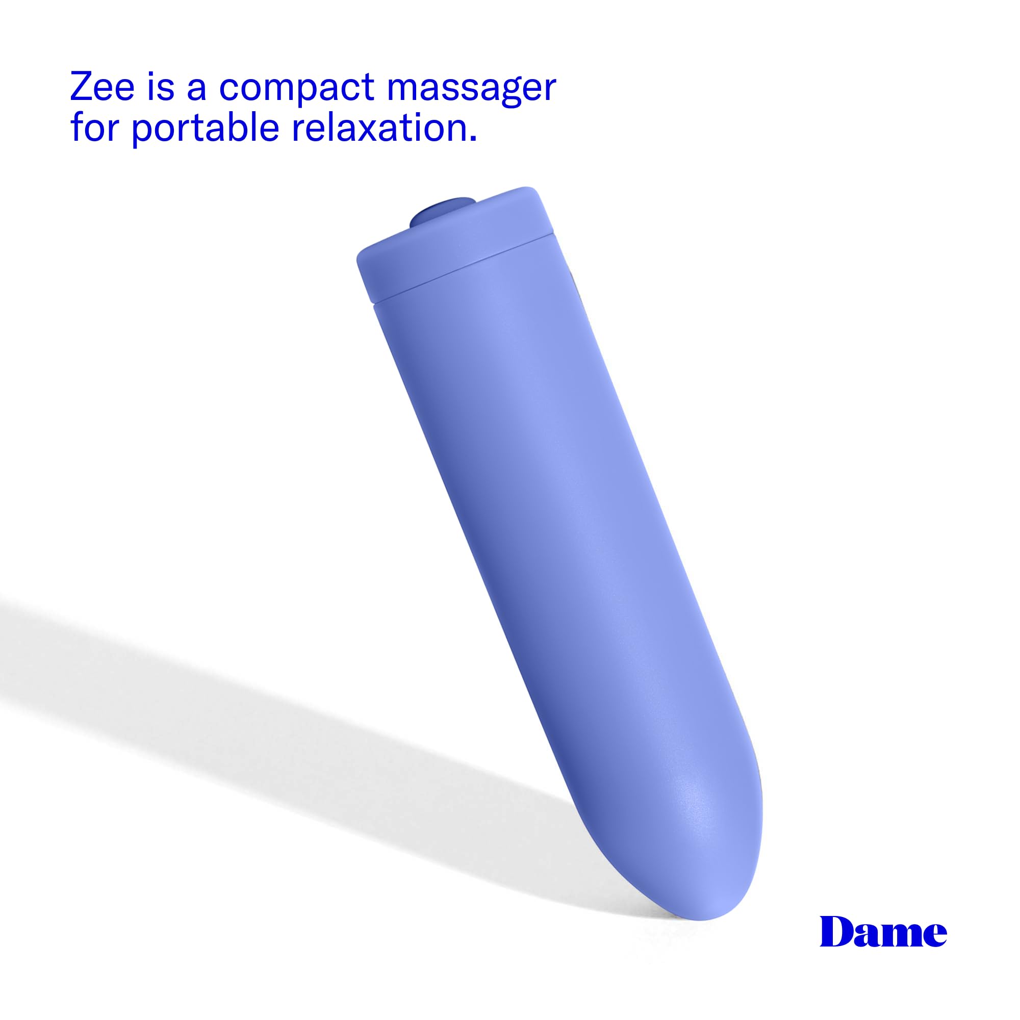 Amazon.com: Dame Products Zee Handheld Portable Small Massager - Strong,  Compact Massaging - USB Rechargeable - 100% Water Resistant Bullet -  Periwinkle Color : Health & Household