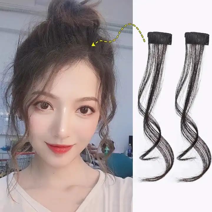EZ LIVING 2pcs black color hari streak for women fake hair looks like real hair Hair Extension Clips for Women Everything You Need to Know Top Tips for Rocking Clip On Curtain Bangs Extensions-image-26