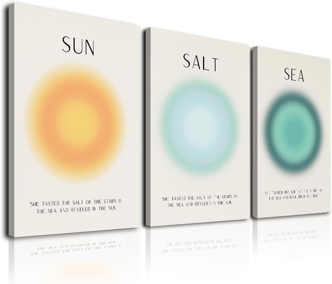 Framed Set of 3 Aura Beach Wall Art Sun Salt Sea Aura Aesthetic Wall Decor Living Room,Trendy Abstract Coastal Wall Art Decor,Minimalist Beachy Art Pritns Modern Wall Decor Bedroom Bathroom Decoration,12x16inch 12x16inchx3pcs Aura