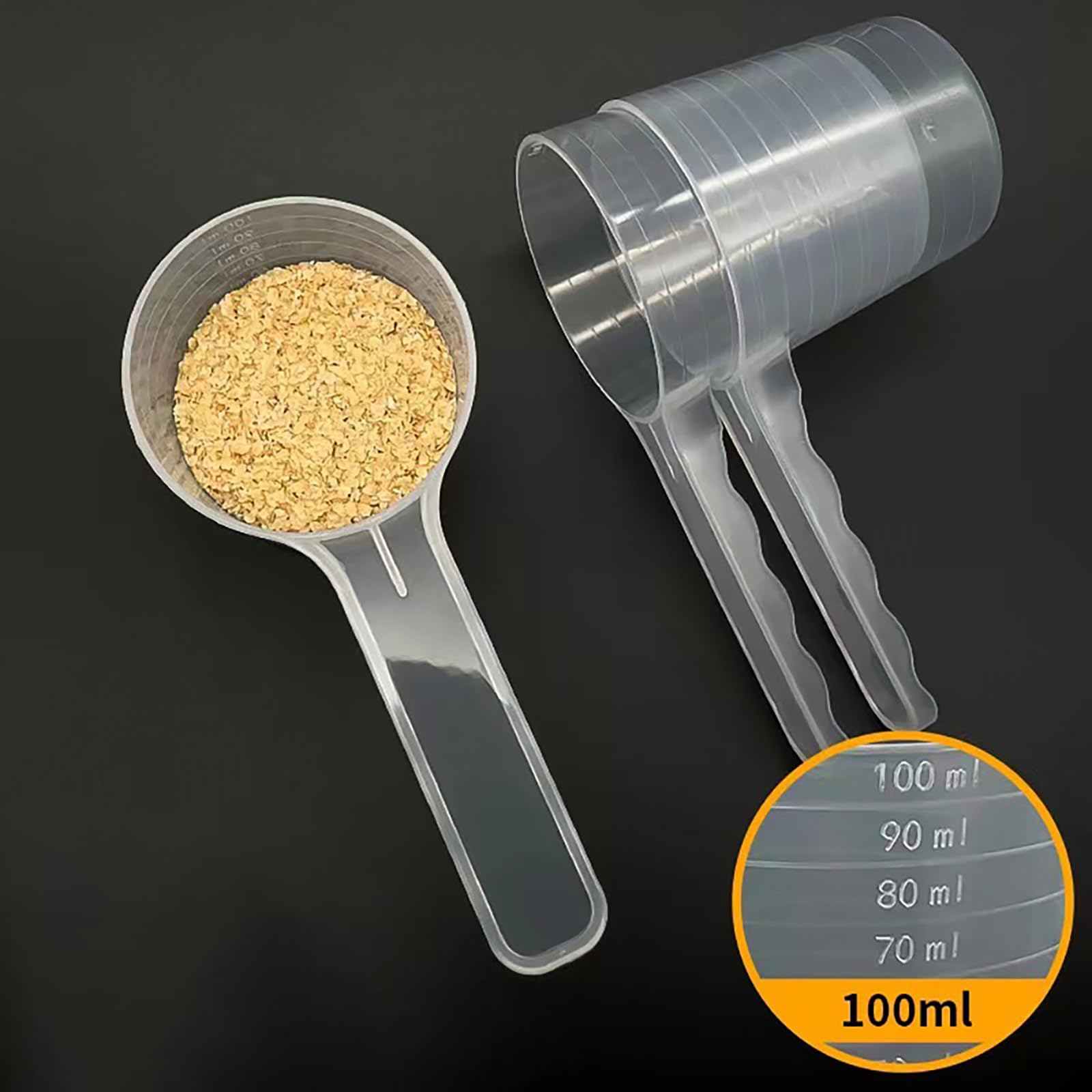 Cuillères à mesurer 100 ml lot de 2 plastique long manche pour nourriture animaux domestiques lessive