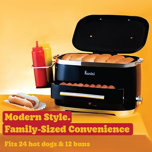 Miniatura 4 de Kusini Máquina de vapor para perros calientes con calentador de bollos, 24 perros calientes y 12 bollos - Vaporizador eléctrico de alimentos para