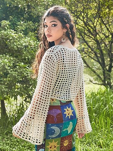 SweatyRocks Women's Long Sleeve Tie Front Cardigans Tie Front Hollow Out Cardigan Sweater Outwear2