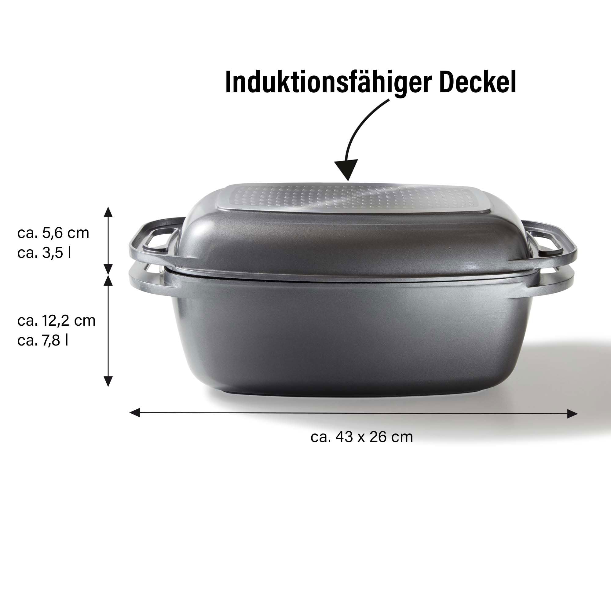 STONELINE Bräter Induktion 43 x 26 cm, 7,8 L, Bräter mit Deckel 